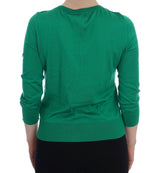 Maglione pullover in seta verde abbellito