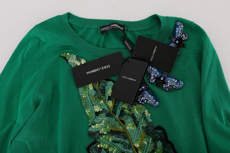 Maglione pullover in seta verde abbellito