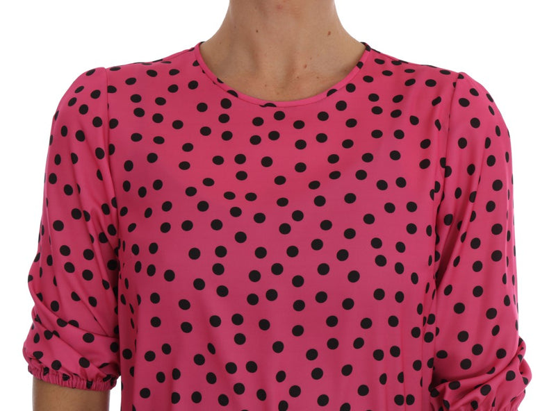 Blusa de seda de lunares de polka rosa elegante