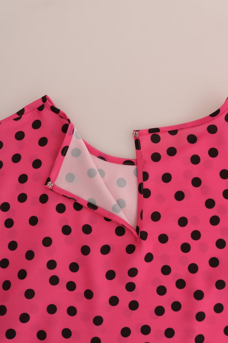 Blusa de seda de lunares de polka rosa elegante