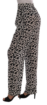 Pantalon élégant à pois en soie à taille haute