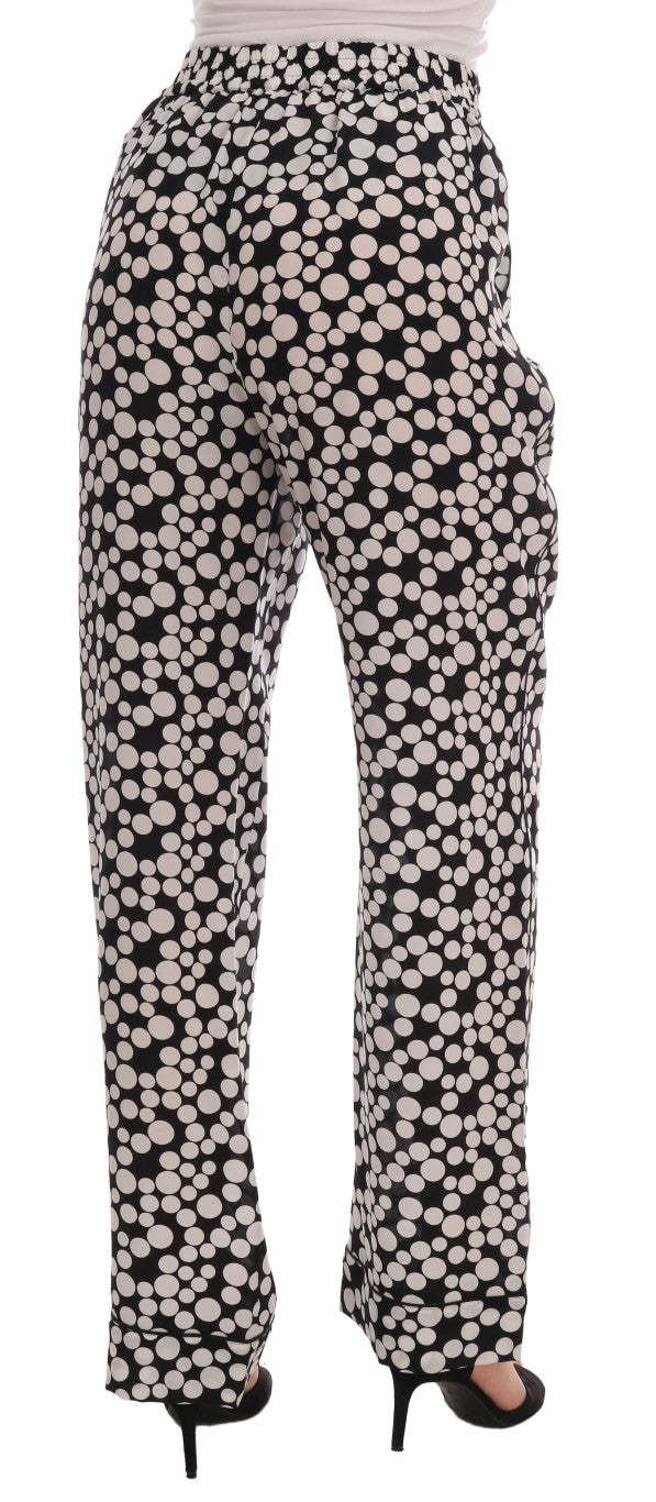 Pantalon élégant à pois en soie à taille haute