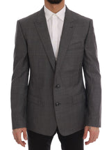 Elegante blazer de lana a cuadros gris