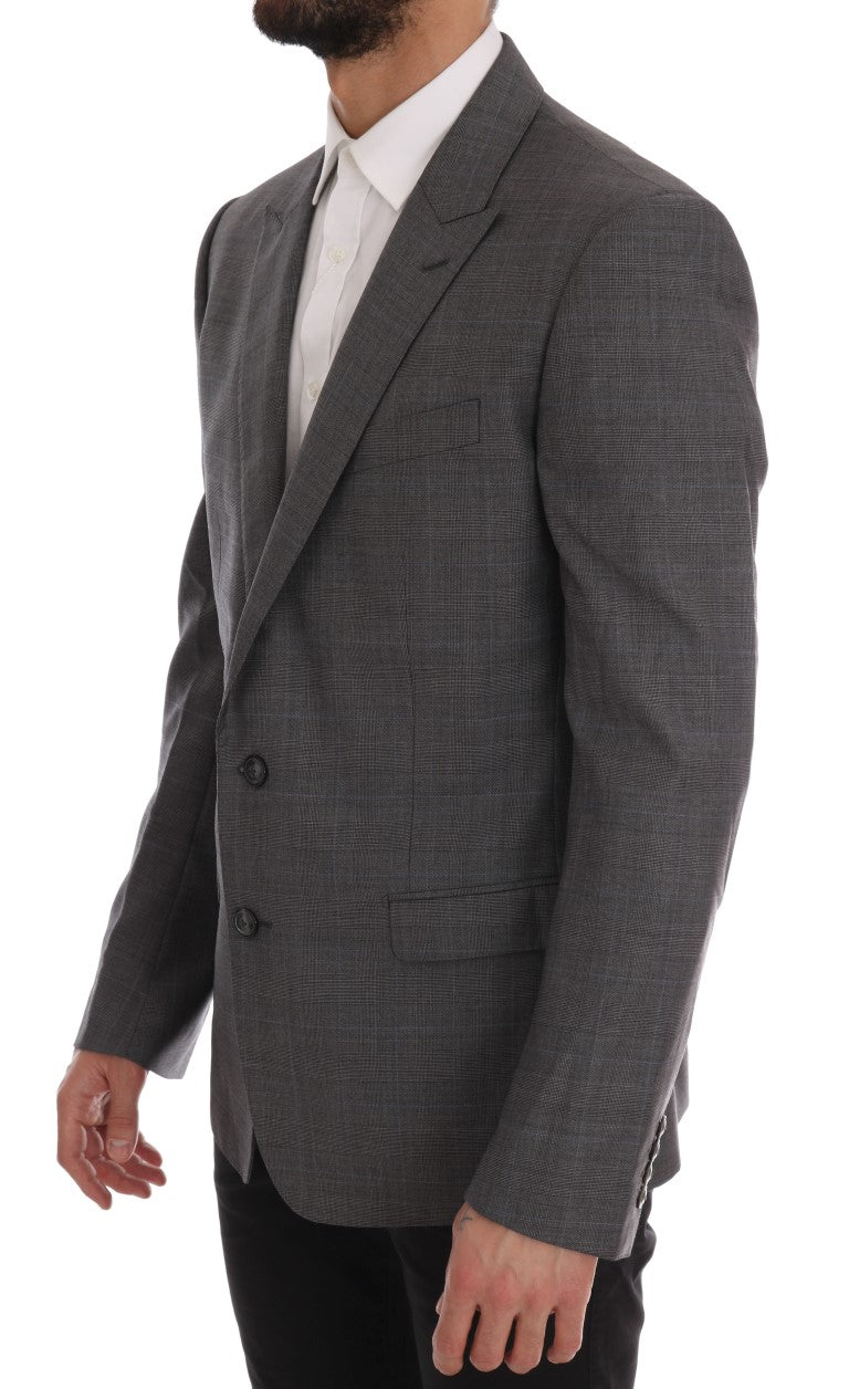 Elegante blazer di lana a scacchi grigio