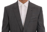 Sleek Gray Checkered Wool Blazer