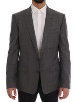 Elegante blazer de lana a cuadros gris