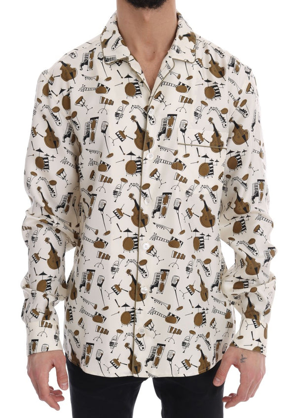 Chemise masculine décontractée en soie exclusive - motif de jazz