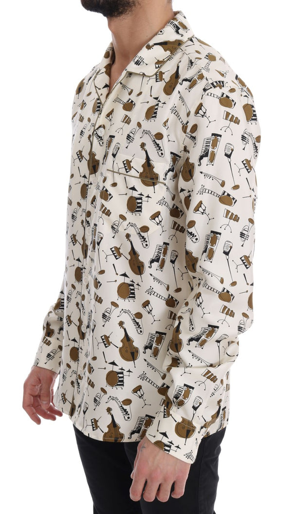 Chemise masculine décontractée en soie exclusive - motif de jazz