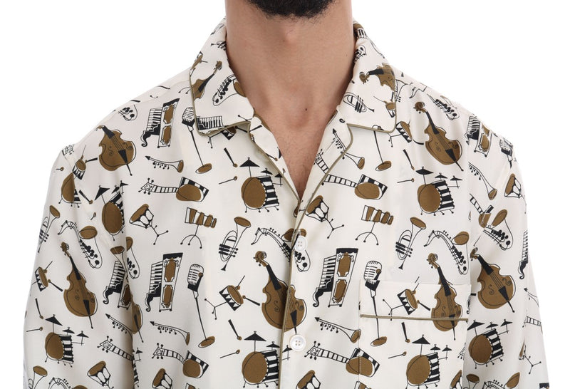 Chemise masculine décontractée en soie exclusive - motif de jazz