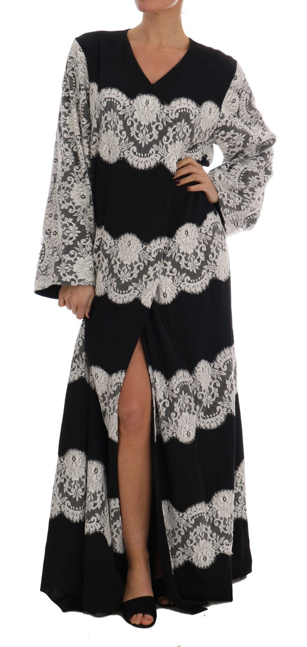 Elegant Silk Floral Lace Kaftan Maxi Dress