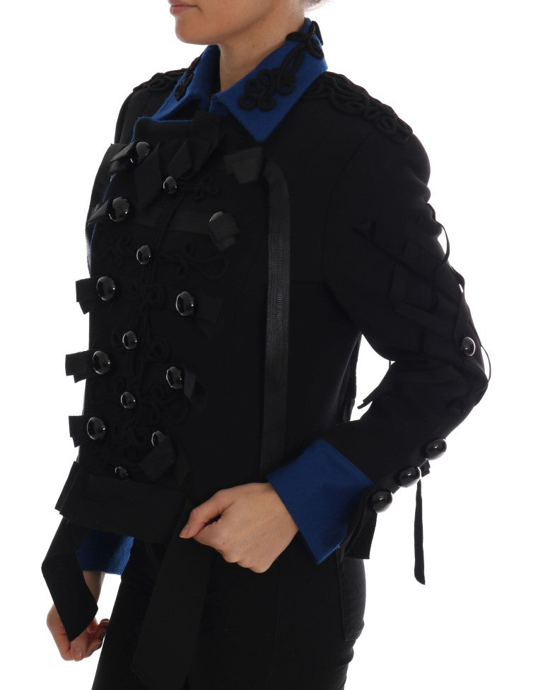 Chic Black & Blue Short Trench Jacke