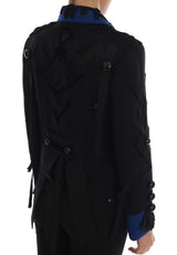 Chic Black & Blue Short Trench Jacke