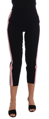 Pantaloni capri neri chic con strisce laterali rosa