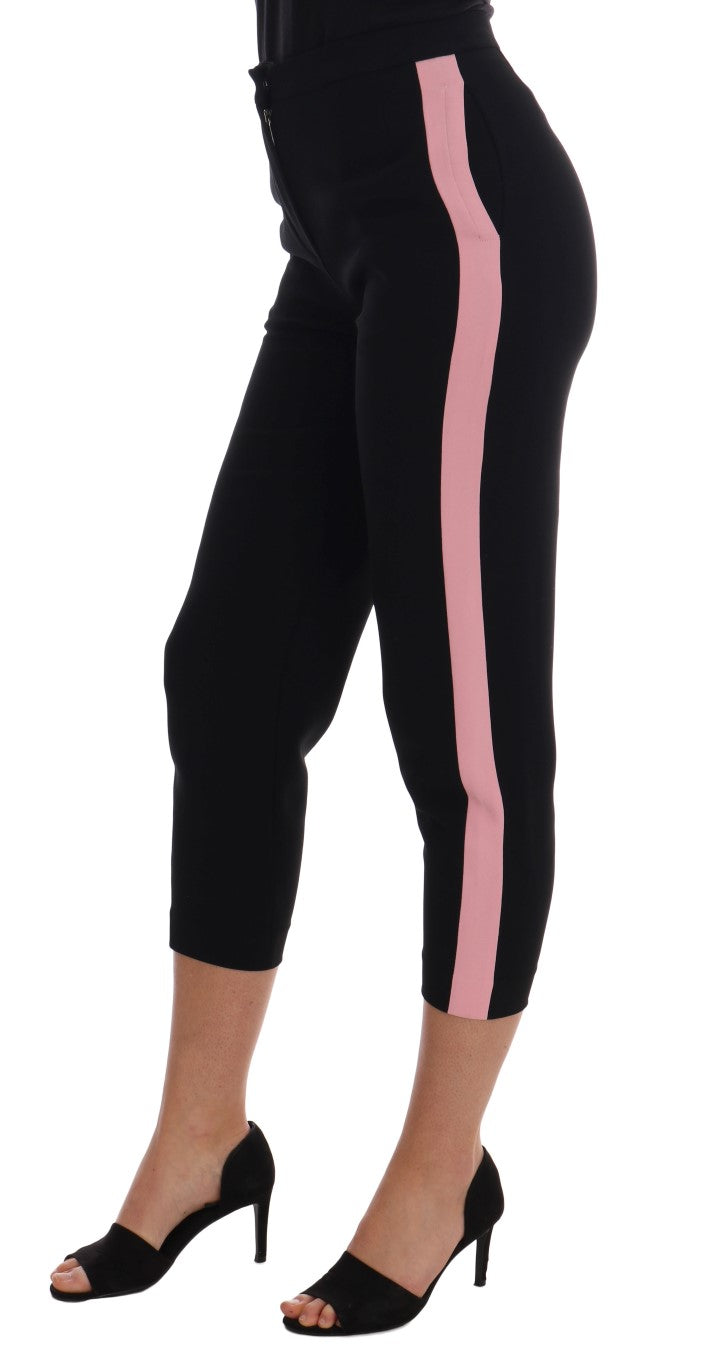 Pantalon chic Capri noir avec rayures latérales roses