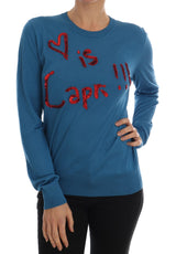 Blue Silk Sequined Capri Pullover Sweater