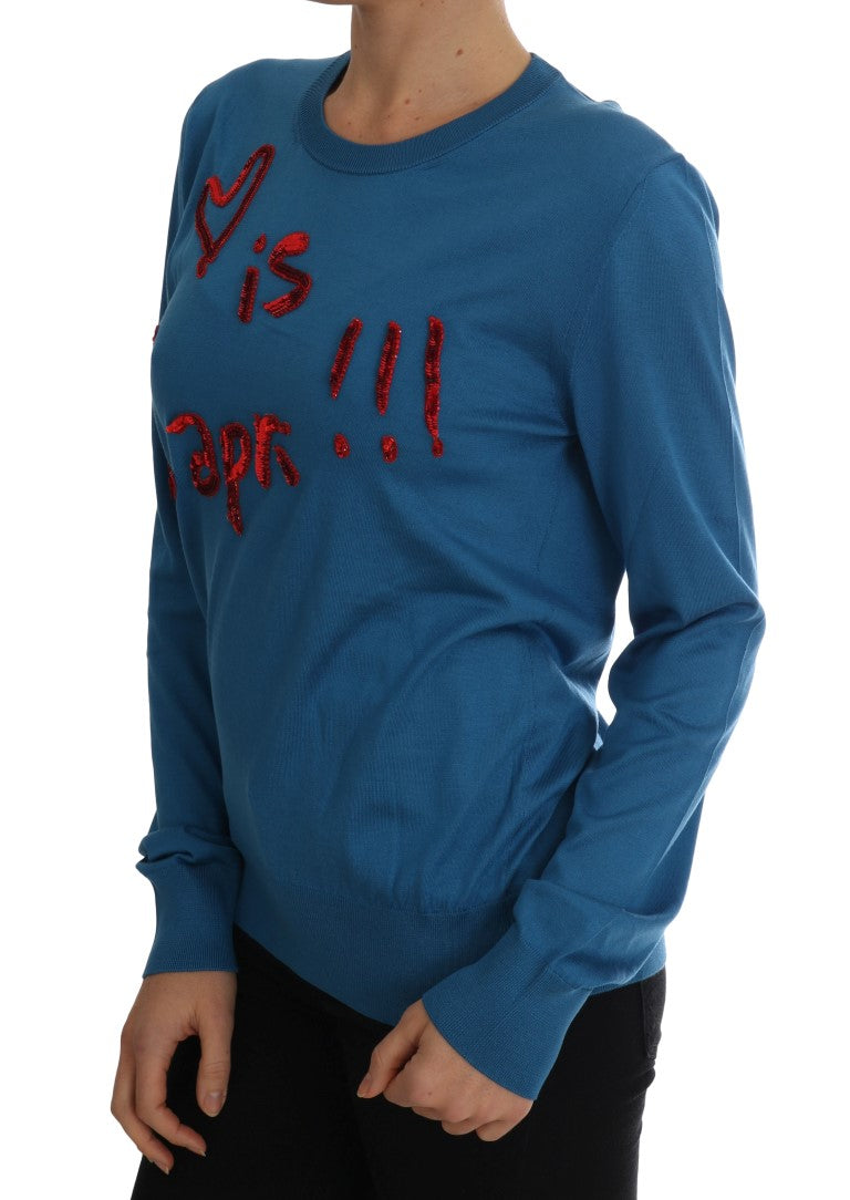 Maglione pullover con paillettes di seta blu