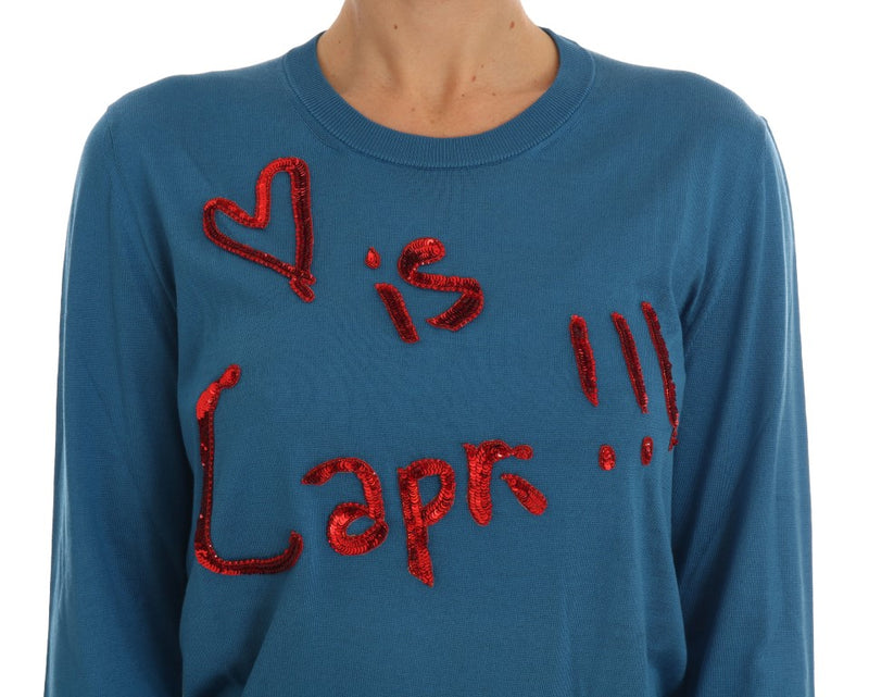 Blue Seide Pailled Capri Pullover Pullover