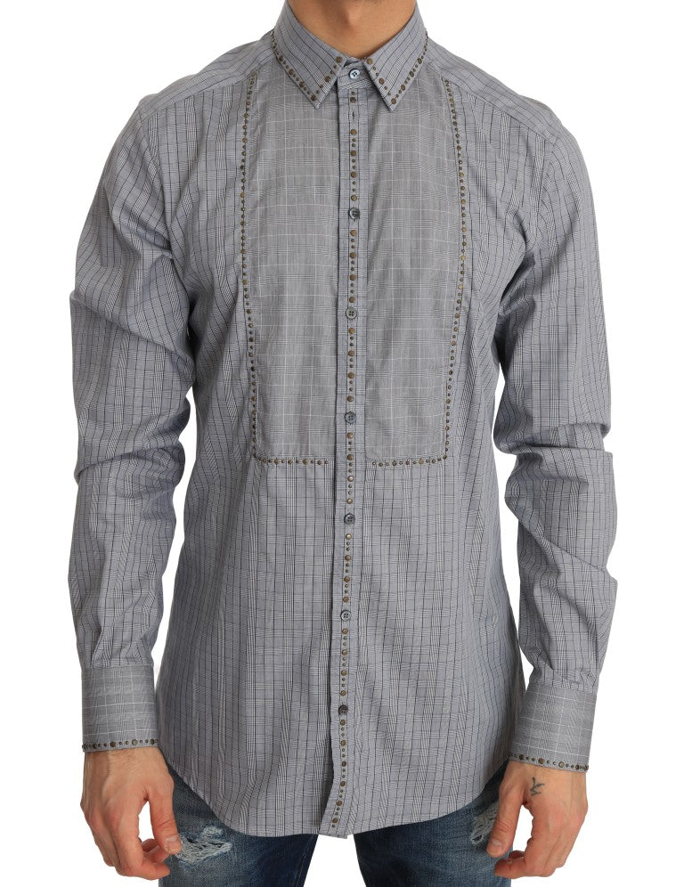 Elegante camisa casual de Fit Slim Fit gris a cuadros