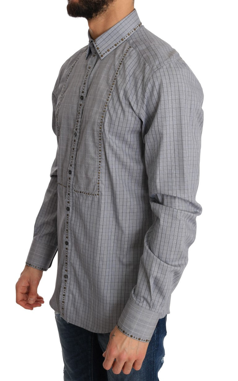 Elegante camicia casual a scacchi grigio