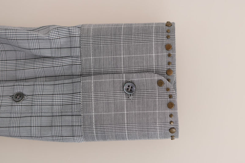 Elegante camisa casual de Fit Slim Fit gris a cuadros