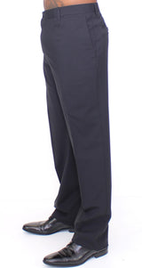 Elegant Pleated Black Wool Trousers