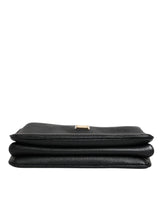 Black Grain Leather Logo Plaque Clutch Bag