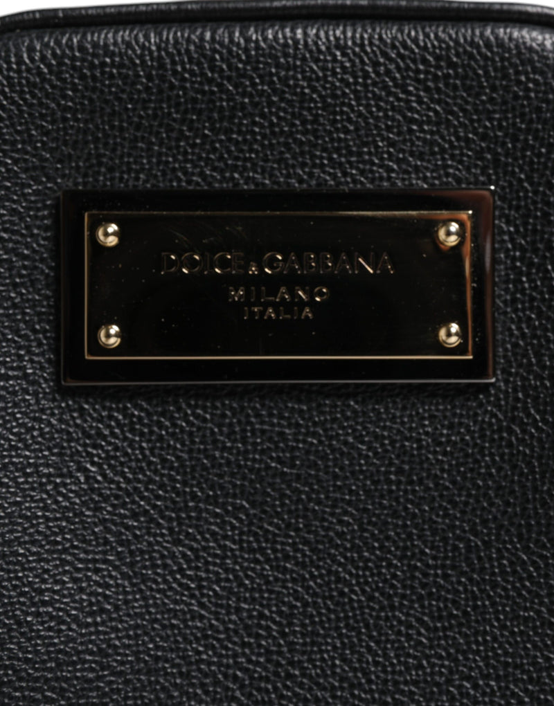 Black Grain Leather Logo Plaque Clutch Bag