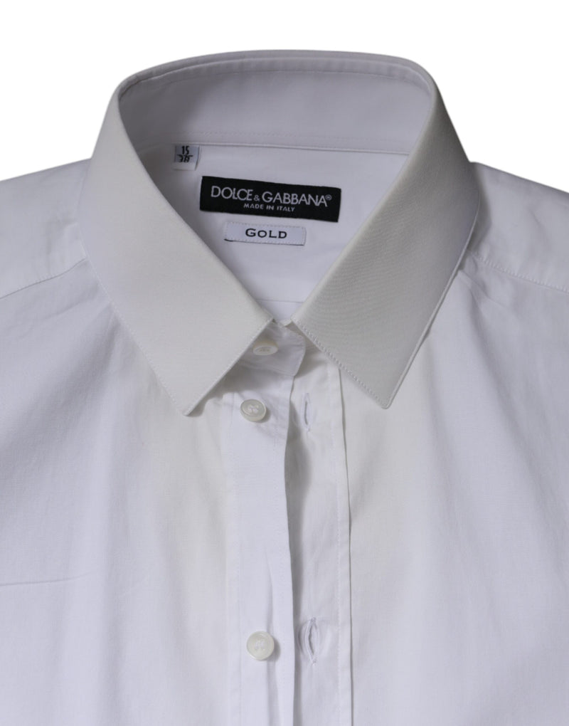 White Cotton Formal Men GOLD Dress Shirt