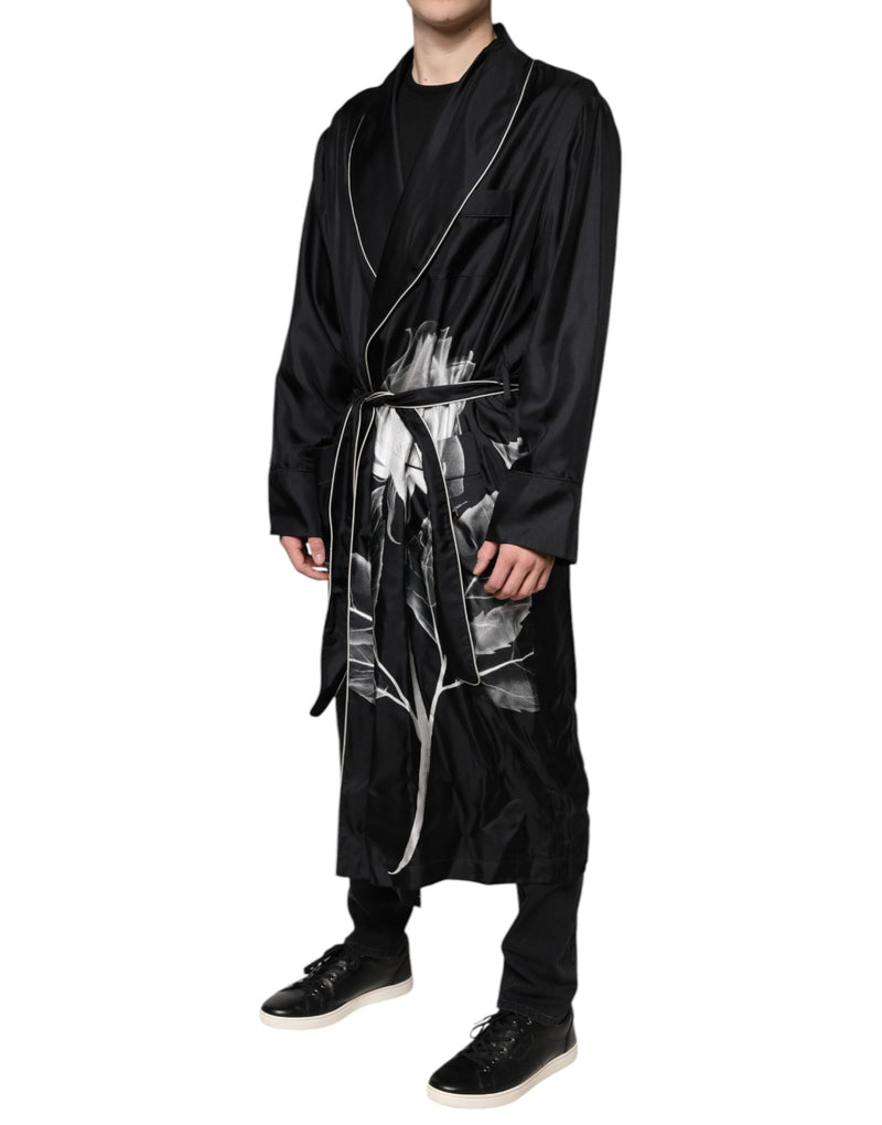 Black Floral Belted Robe DG Logo Sleepwear