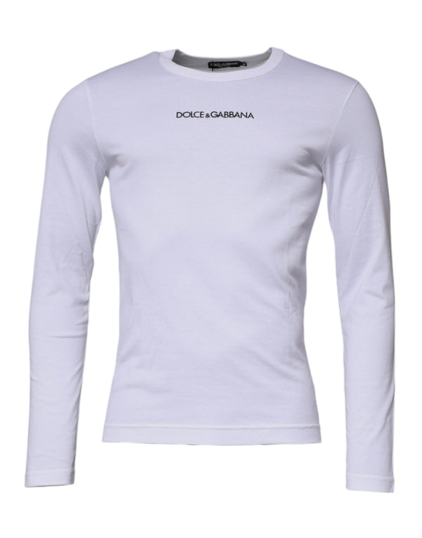 White Logo Crew Neck Cotton Pullover Sweater