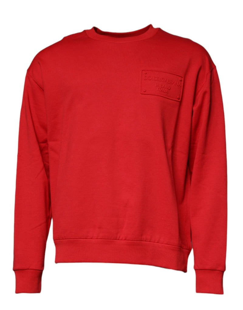 Red Logo Cotton Crew Neck Pullover Sweater