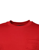 Red Logo Cotton Crew Neck Pullover Sweater