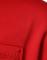 Red Logo Cotton Crew Neck Pullover Sweater