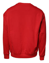 Red Logo Cotton Crew Neck Pullover Sweater