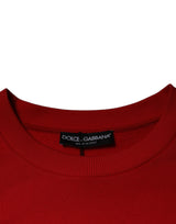 Red Logo Cotton Crew Neck Pullover Sweater