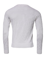 White Silk Crew Neck Men Pullover Sweater