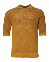 Brown Perforated Collared Short Sleeves T-shirt