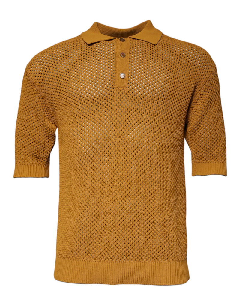 Brown Perforated Collared Short Sleeves T-shirt