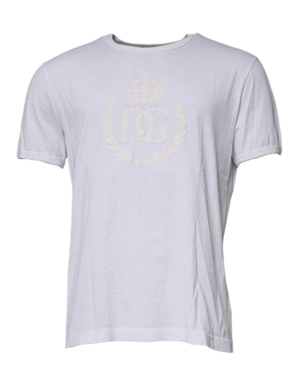 White Logo Embossed Cotton Crewneck T-shirt