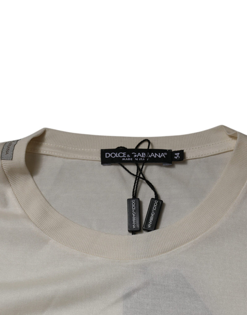 Off White Silk CrewNeck Short Sleeve T-shirt