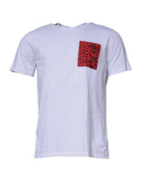 White Red Leopard Cotton Crew Neck T-shirt