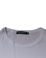 White DG Embroidery Cotton Crew Neck T-shirt