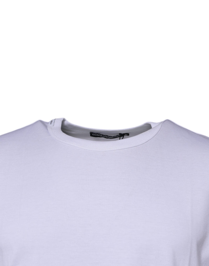 White Cotton Crew Neck Short Sleeves T-shirt