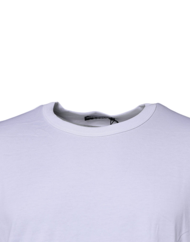 White Cotton Crew Neck Short Sleeve T-shirt