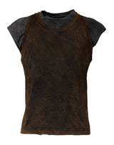 Brown Cotton Round Neck Sleeveless T-shirt