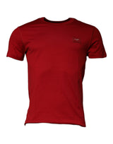 Red Cotton Logo Plaque Men Crew Neck T-shirt