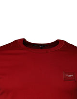 Red Cotton Logo Plaque Men Crew Neck T-shirt