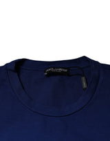 Blue Graphic Print Cotton Crew Neck T-shirt