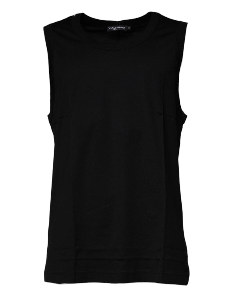 Black Cotton Round Neck Sleeveless T-shirt