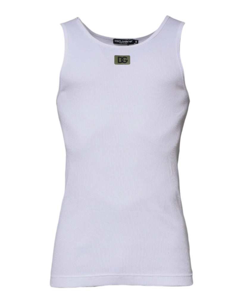 White Cotton Round Neck Sleeveless T-shirt